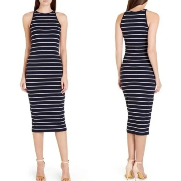 Ted Baker Navy and White Striped Midi Dress - Picture 1 of 7